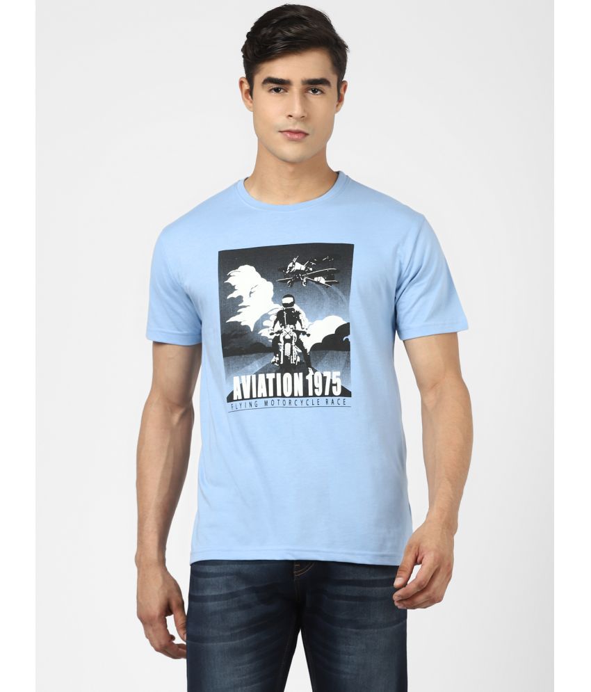     			UrbanMark Men Regular Fit Round Neck Half Sleeves Graphic Print T Shirt-Sky Blue