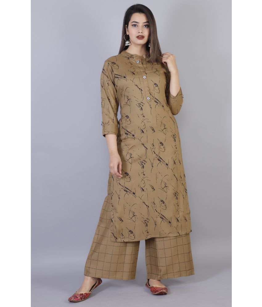     			JC4U - Brown Straight Rayon Women's Stitched Salwar Suit ( Pack of 1 )