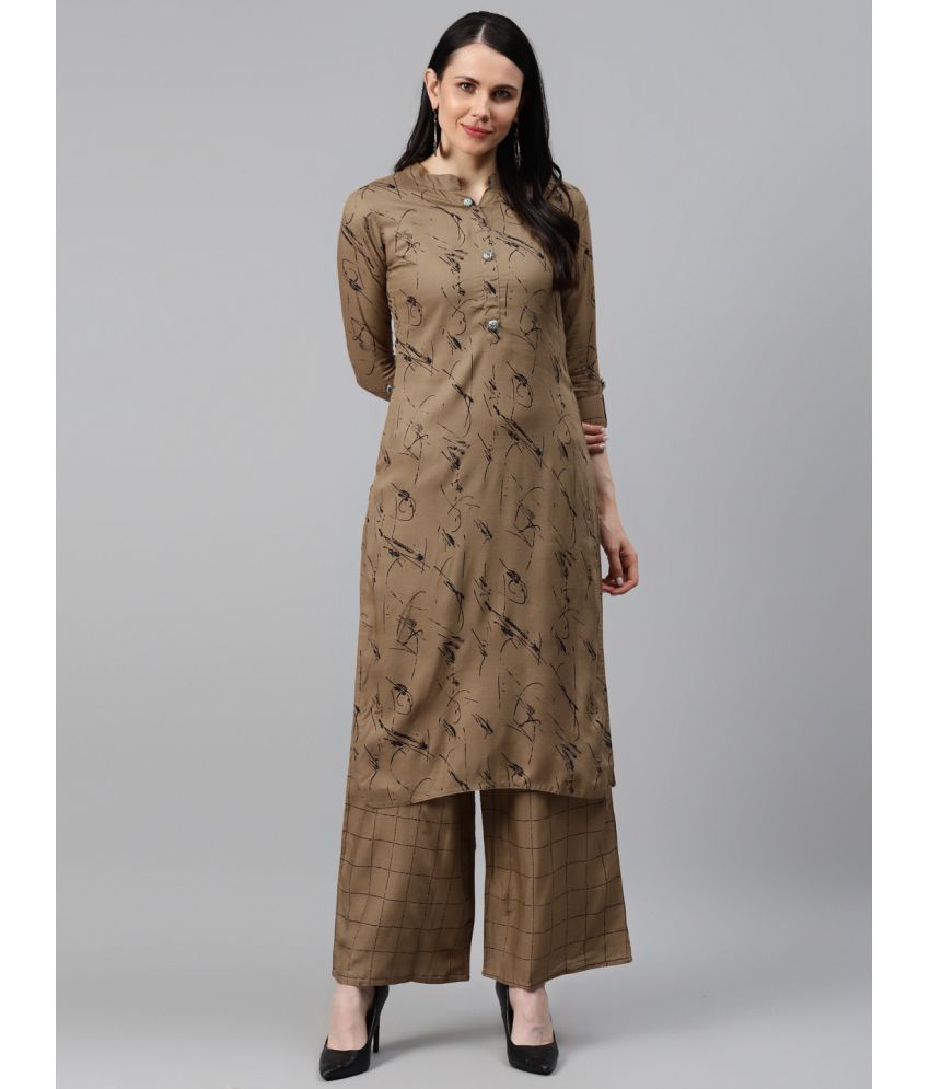     			JC4U - Brown Straight Rayon Women's Stitched Salwar Suit ( Pack of 1 )