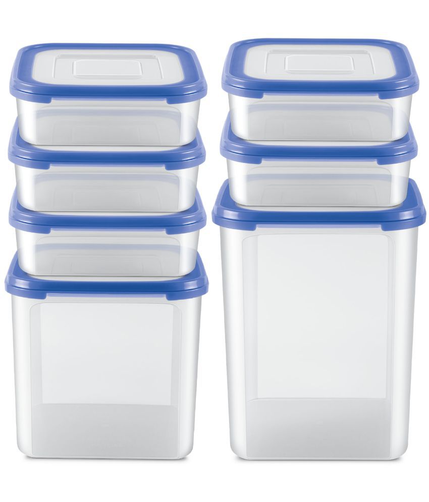     			Milton Stacko 360 degree Plastic Storage Container (6/8/9) Set of 7 (5 Pcs x 1.26 Litres, 1 Pc x 4.13 Litres, 1 Pc x 5.75 Litres) Blue | Storage Jar | Air Tight | Kitchen Organiser | Stackable | Modular