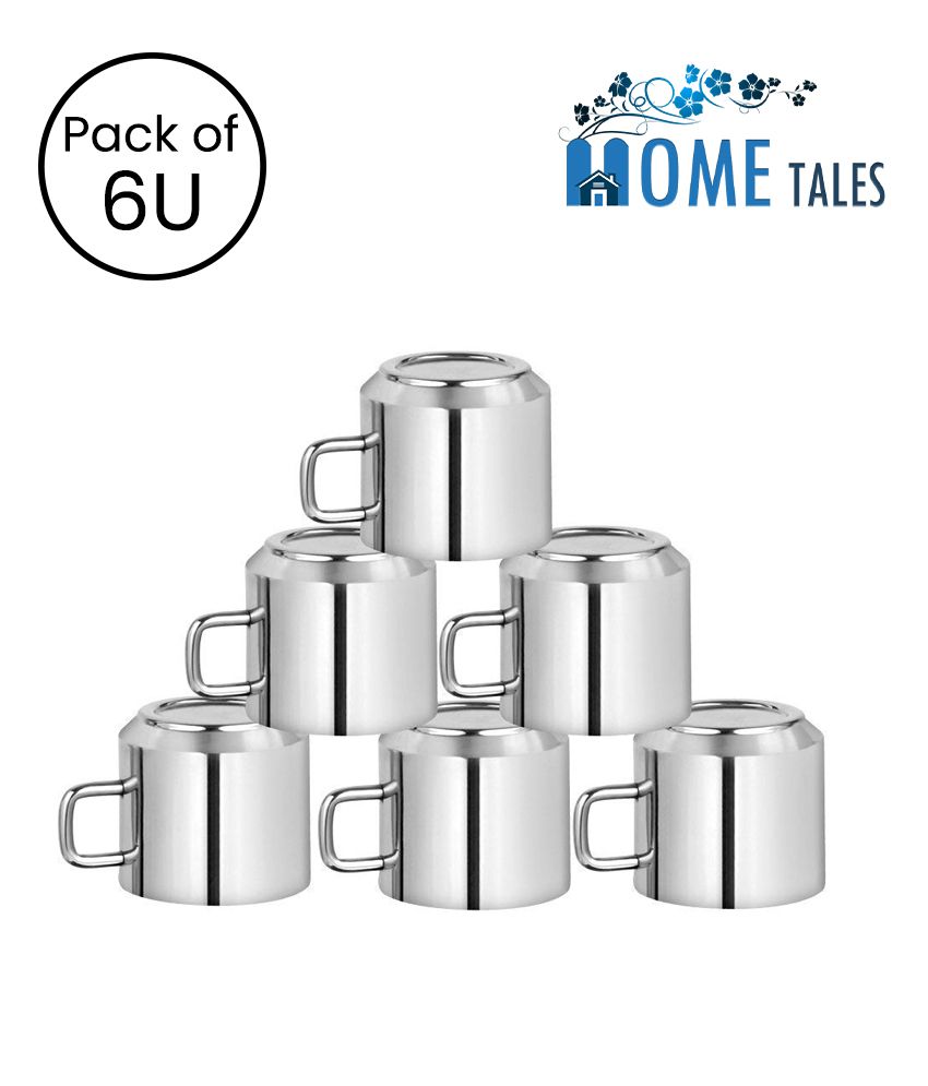     			HOMETALES Stainless Steel Double Walled Tea Cup, 90ml per Unit (6U)