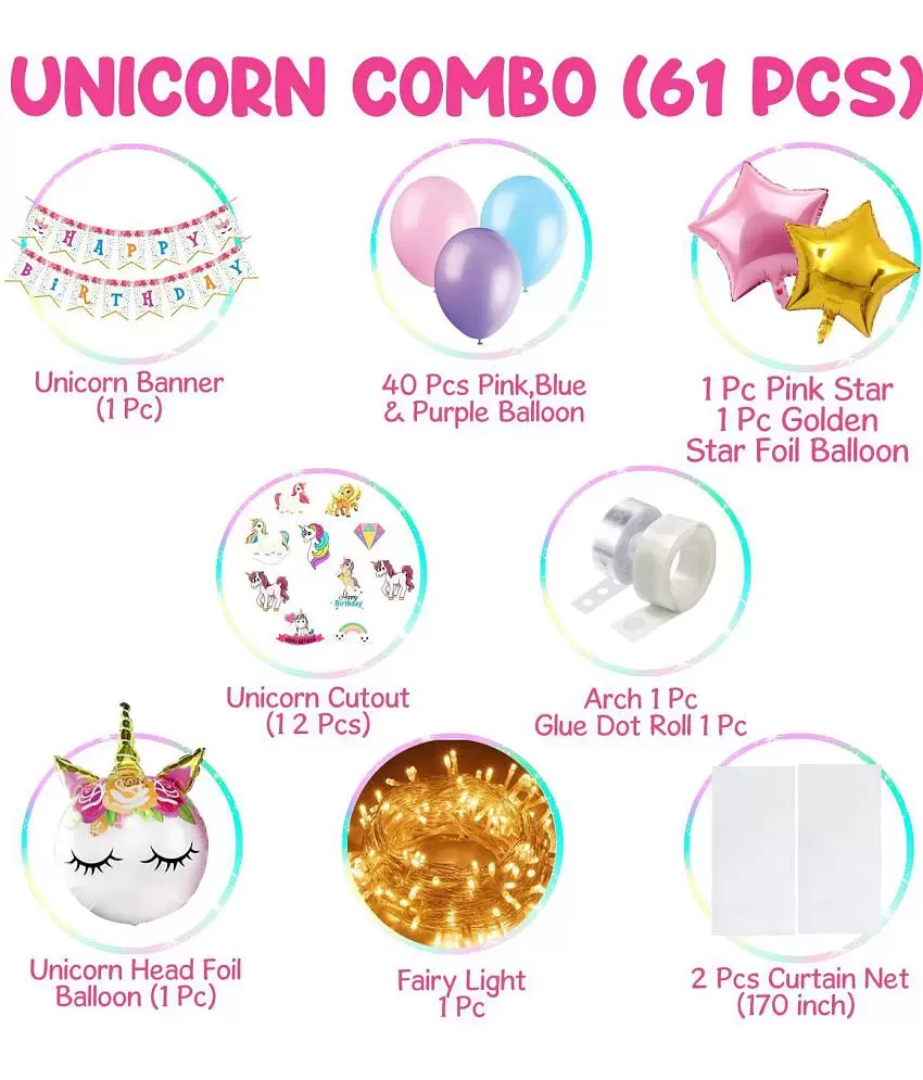 Unicorn Theme Birthday Decorations Items Combo Set - 73Pcs Kit