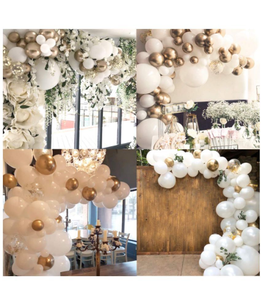 Blooms Event Balloon Garland Arch Kit-113 Pcs White And Gold Balloons ...