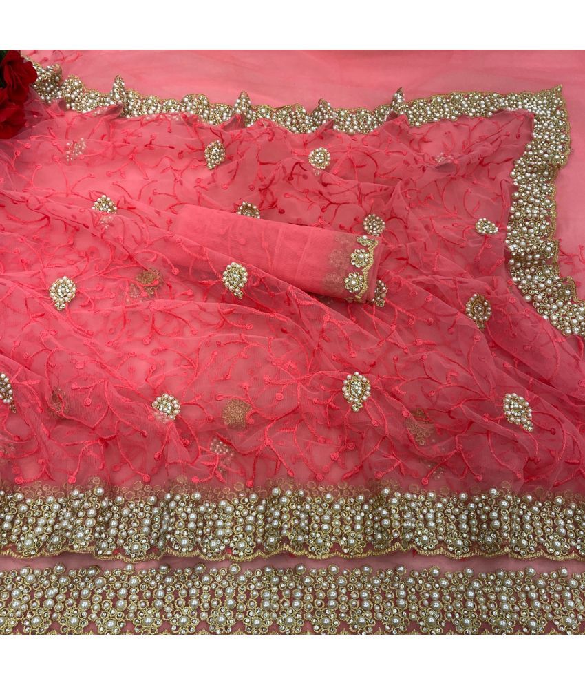     			Darshita International - Pink Net Saree With Blouse Piece ( Pack of 1 )