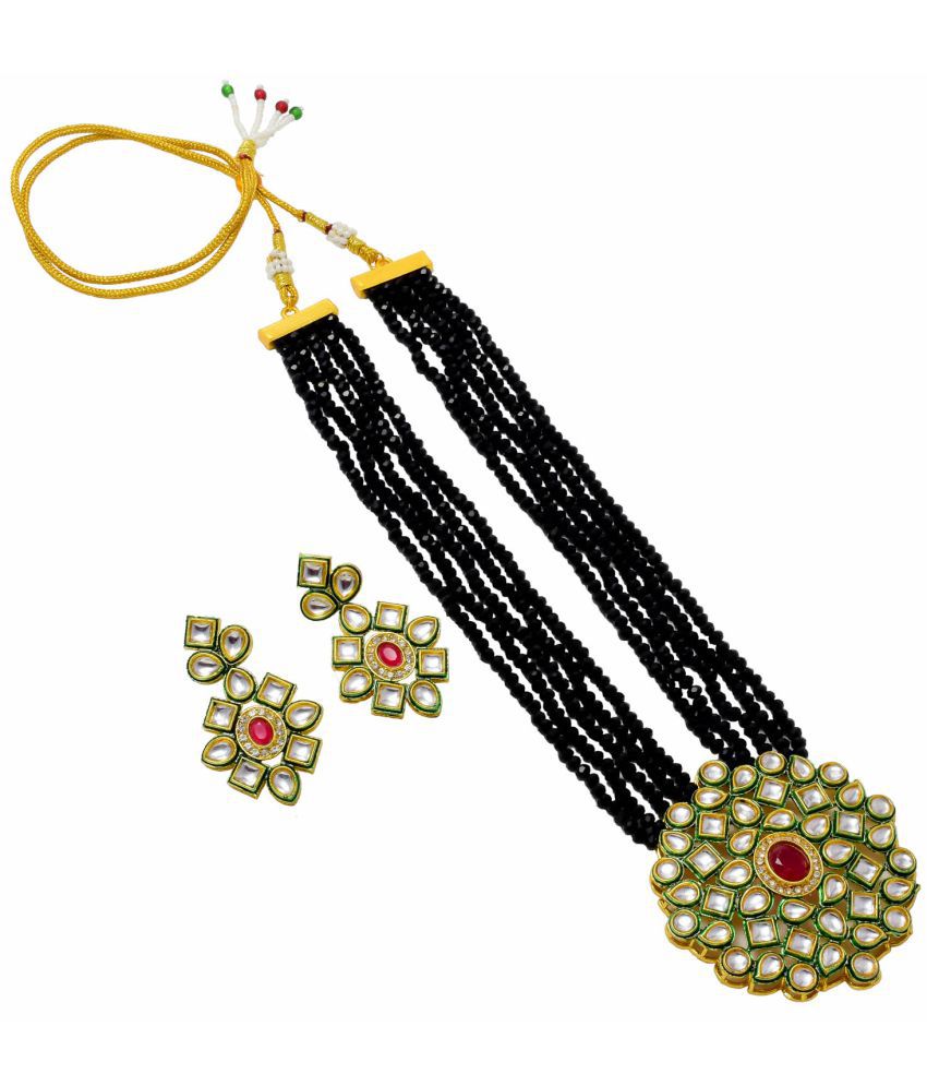     			Jewar Mandi - Black Brass Necklace Set ( Pack of 1 )