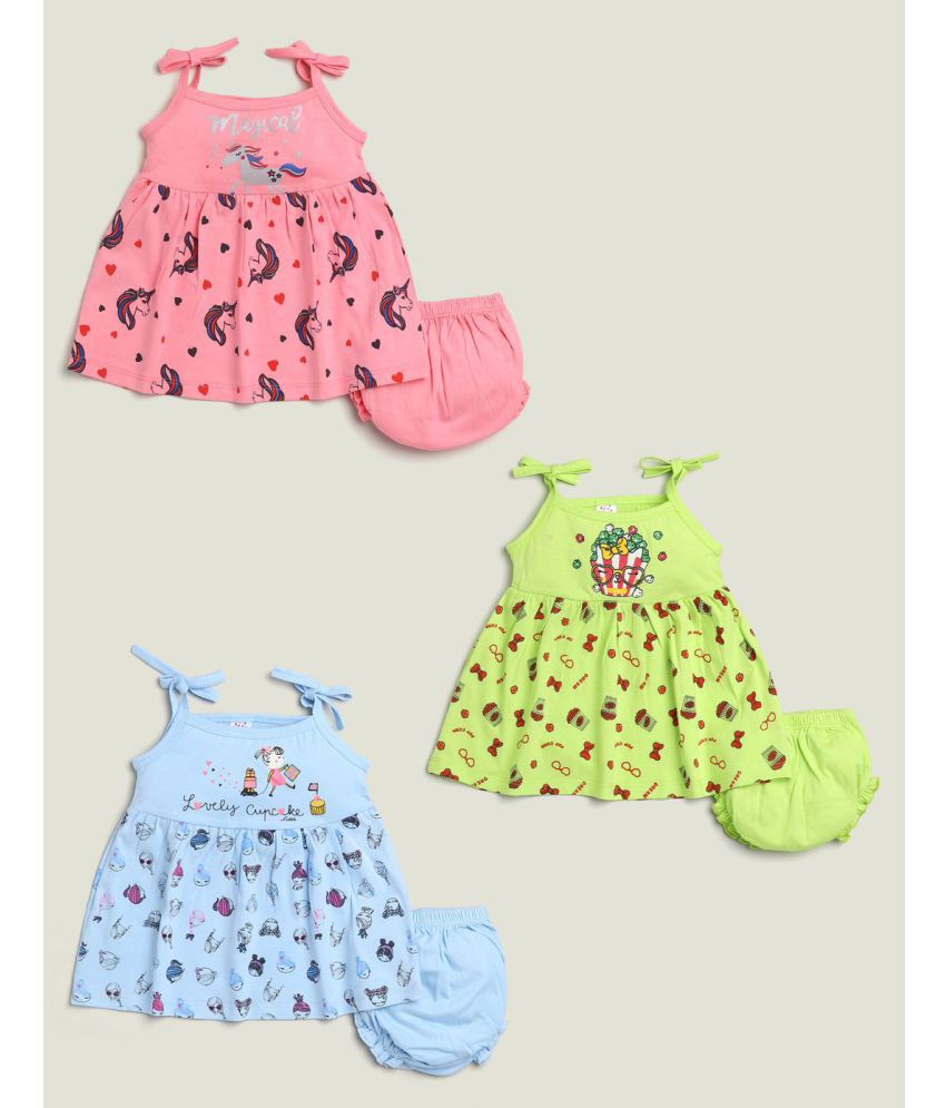     			Mars Infiniti - Blue & Green Cotton Baby Girl Frock ( Pack of 3 )