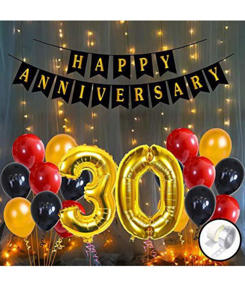     			Party Propz 30th Happy Anniversary Decoration Items with LED Light Banner, Balloons, Arch, Glue Dot 56Pcs Set for 30th Party Room Decoration Combo Set/Couple Wedding, Marriage Celebration