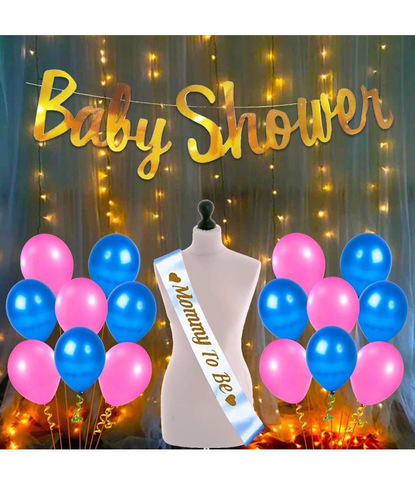     			Party Propz Baby Shower Decorations Props Material Set-23Pcs Banner, Sash, Balloon and Fairy Led Light for , Balloons Baby Shower Mom to Be Photoshoot Materials Products Items Supplies
