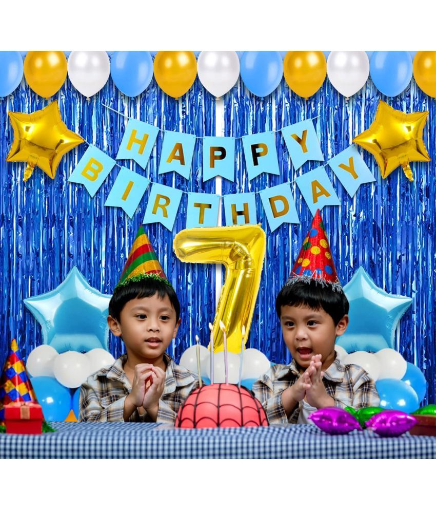 Party Propz Birthday Decoration Combo Kit 38Pcs Blue Theme 7th