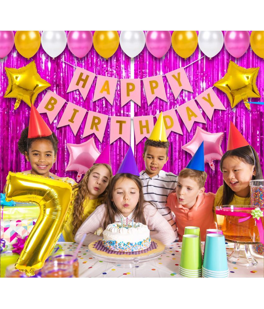 Party Propz Birthday Decoration Combo Kit 38Pcs Pink Theme 7th