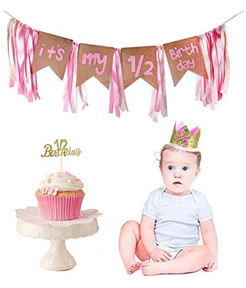 Party Propz Half Birthday Decoration For Baby Girl 3Pcs Items Set For