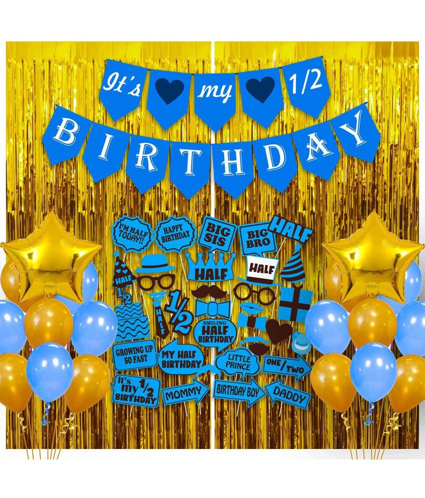     			Party Propz Half Birthday Decorations For Baby Boy Combo - 51Pcs Items Set For 6 Months Birthday Decorations For Boy - 1/2 Birthday Decorations For Girls - Half Bday Banner, Balloons, Foil Balloon, Photo Booth, Foil Curtains