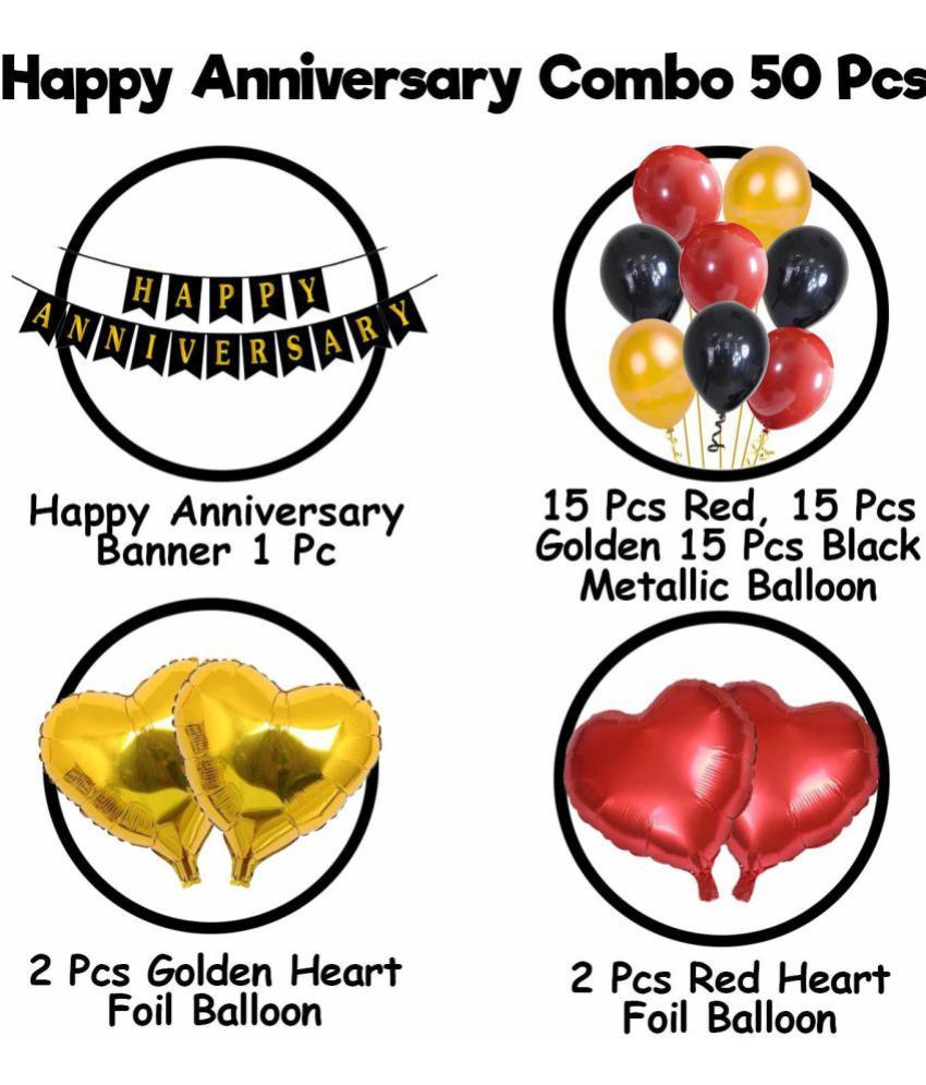 Party Propz Happy Anniversary Decoration Items with Banner, Balloons, Foil Balloon 50Pcs Set for