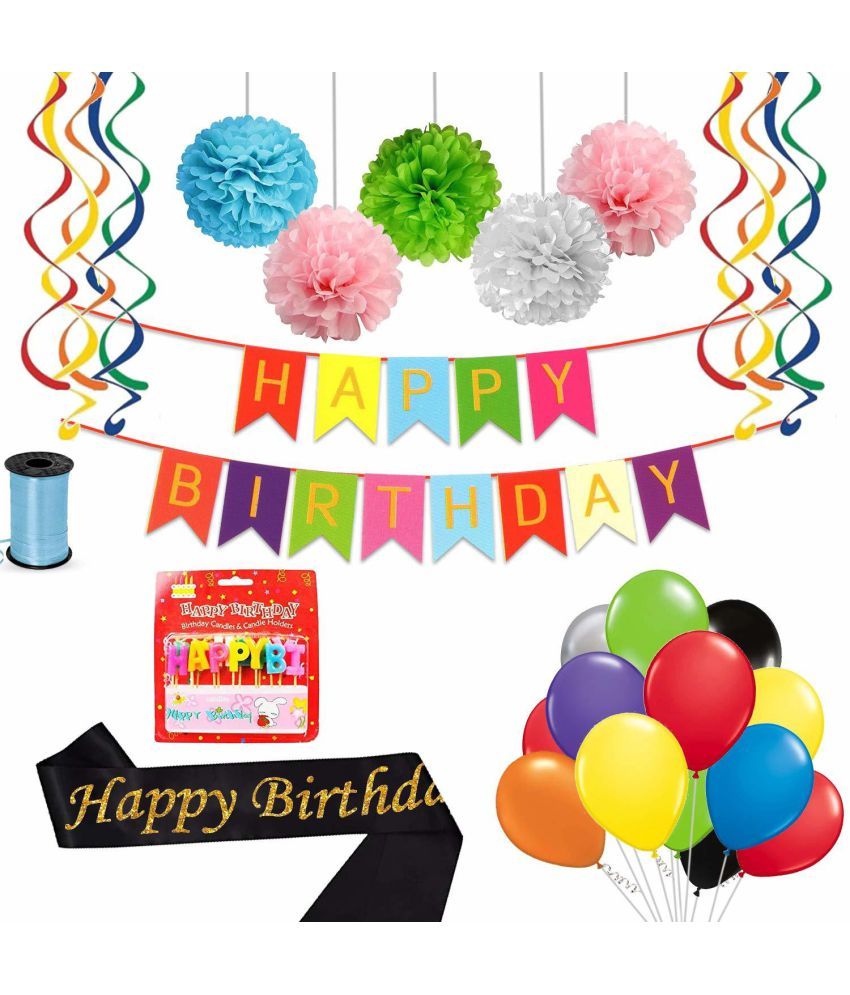 Party Propz Happy Birthday Decoration Items Multicolour Combo Of 46 Pcs