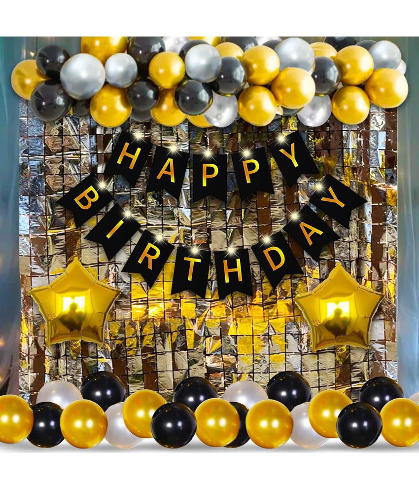    			Party Propz Happy Birthday Letters Banner with Foil - Metallic Balloons Foil Curtain Glue Dot Led Light Decoration Kit -47Pcs Set for Adult, Kids, Boy, Girl, 25th, 30th, 40th, 50th Party Supplies