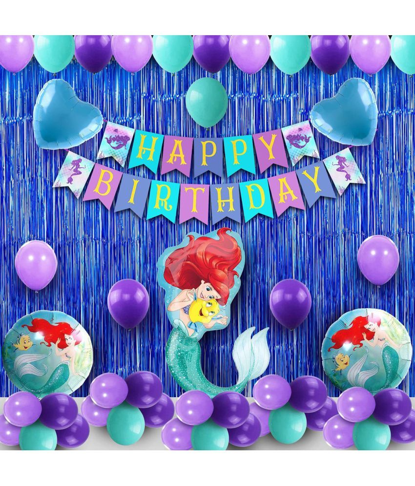     			Party Propz Mermaid Birthday Decoration Supplies Giant Mermaid Paper Bunting Foil Balloon Girl Birthday Latex Confetti Balloons Set of 50-Multicolor