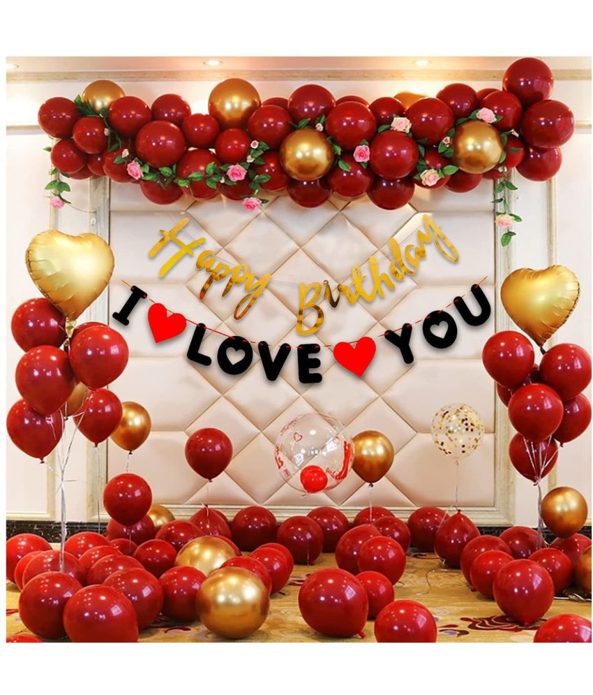     			Party Propz Red I Love You Decoration Happy Birthday Combo Kit 45Pcs For Adult, husband, Wife Birthday Party Decoration