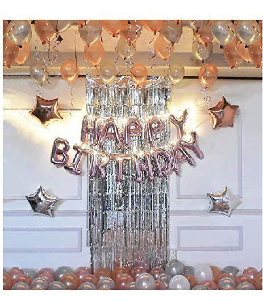    			Party Propz Rose Gold Birthday Decoration Kit -72Pcs with Happy Bday Ballons Led Light Foil Curtain and Hand Balloon Pump Star Foil Balloons for Baby Girls, Women, Boys,Wife Theme Celebration Items