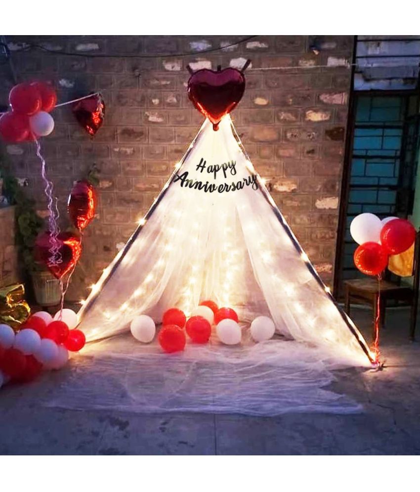     			Party Propz White Decoration Net With Led Fairy Lights And Balloon Combo - Set of 25 Anniversary Party Celebration Wedding and Valentines Day Or Cabana Tent Decoration for Your Loved Ones