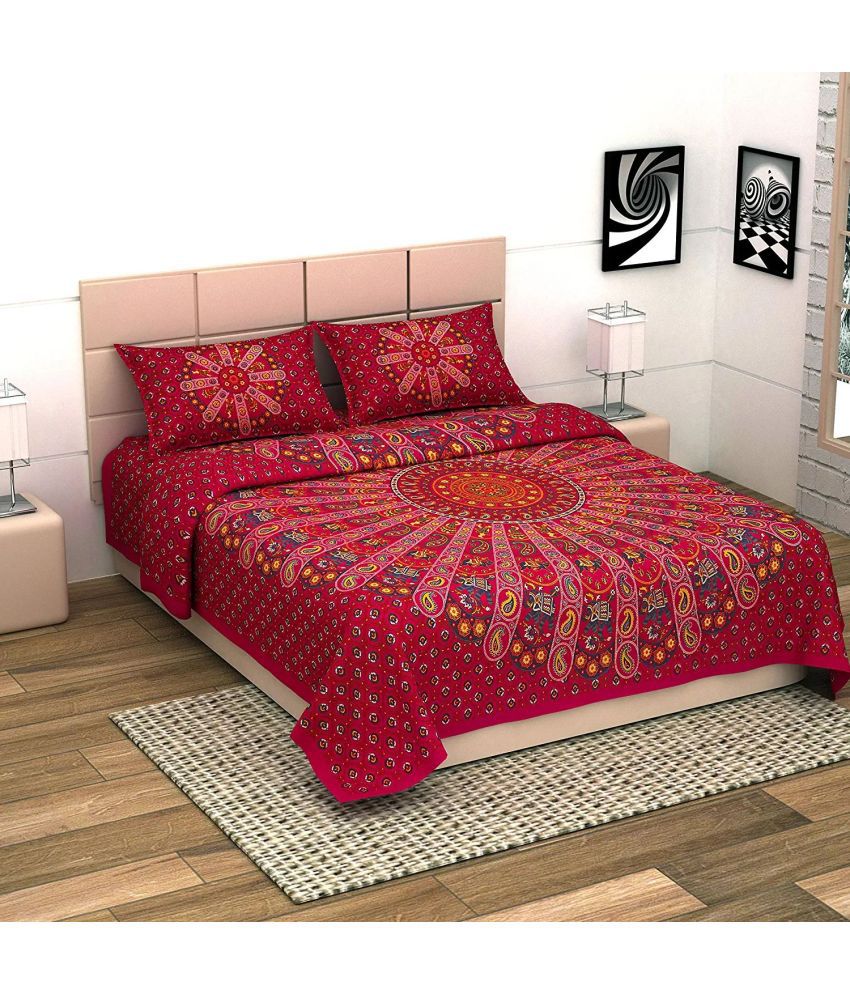     			Uniqchoice - Red Cotton King Size Bedsheet With 2 Pillow Covers
