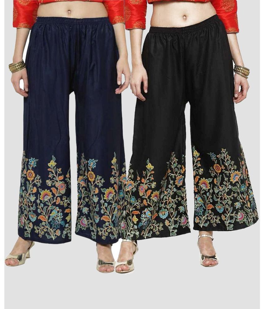     			OMAYA - Black Rayon Flared Women's Palazzos ( Pack of 2 )