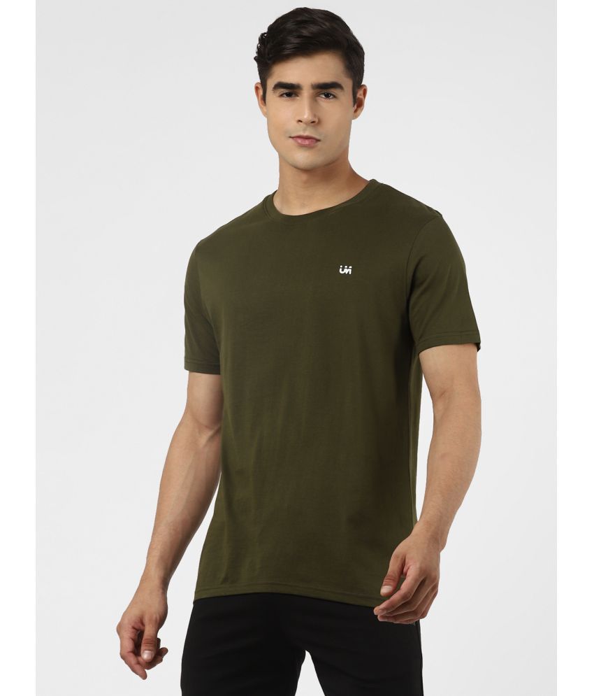     			UrbanMark Men 100% Cotton Regular Fit Round Neck Half Sleeves Solid T Shirt-Olive