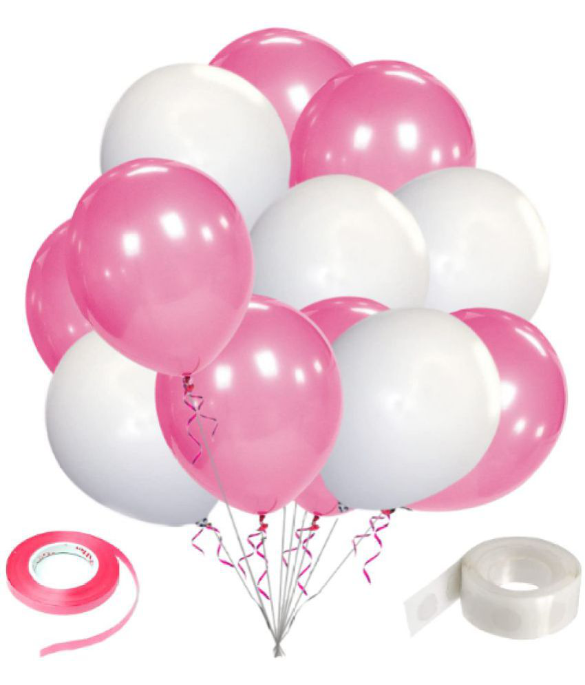     			Zyozi  Metallic Pink and White Balloons,10nch Pink and Metallic White Birthday Party Balloons with Ribbon and Glue Dot for Baby Shower Wedding Decorations(Pack of 27)