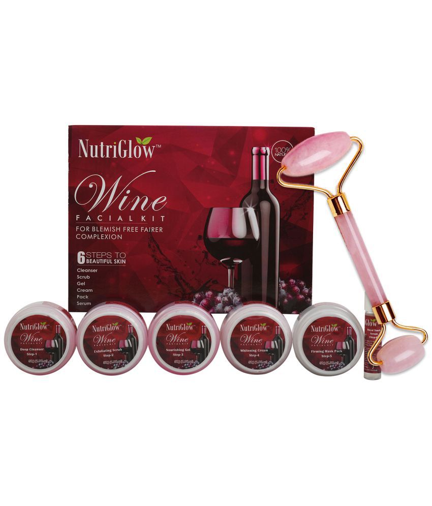     			NutriGlow Wine Facial Kit 6-Pieces Skin Care Set with Deep Cleanser, Scrub, Nourishing Gel, Whitening Cream, Mask Pack And Serum, 250gm + 10ml with Jade Roller