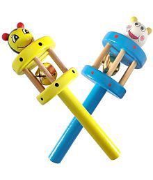 Channapatna Toys Wooden Rattle Toys for Baby, Infants, New born babies (0+ Years) - Cage Rattle - Multicolor - set of 2 pcs - Discover Sounds