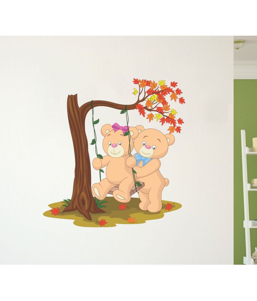     			Asmi Collection Teddy Bears Playing Swing Under a Tree Wall Sticker ( 60 x 60 cms )