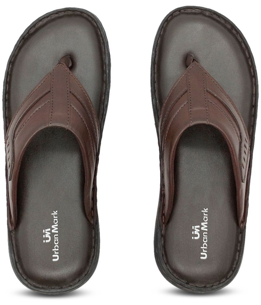     			UrbanMark Men Comfortable Extra-Soft Faux Leather Anti-Skid Slippers- Brown