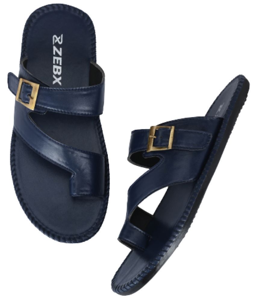     			ZebX - Blue Men's Leather Slipper