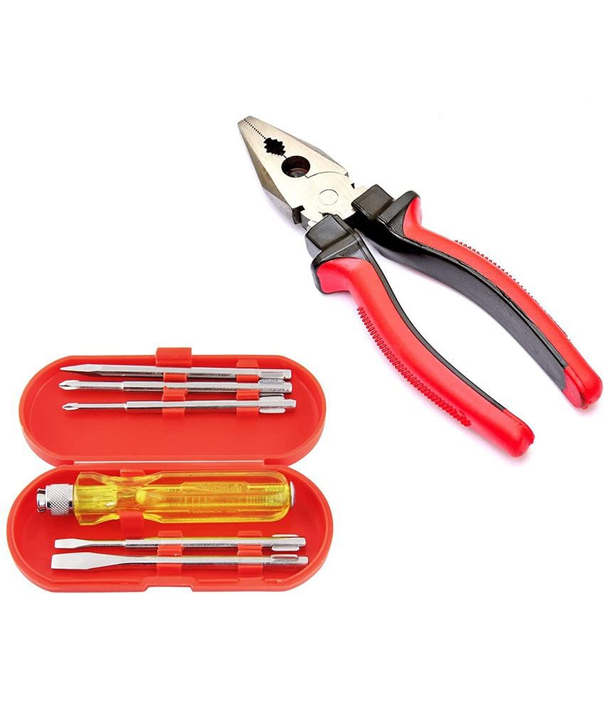     			Kadio Hand Tools Combo Set With 5Pcs Screwdriver Set and 8" Rubber Grip Plier(Multicolor, Heavy Duty)(Set of 2)