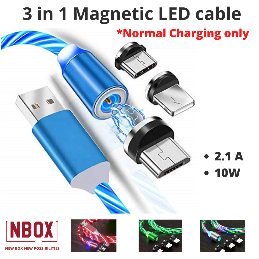 NBOX - Multicolor 2.1A Magnetic Charging Cable 1 Meter( Not for Fast Charging and Data Transfer)