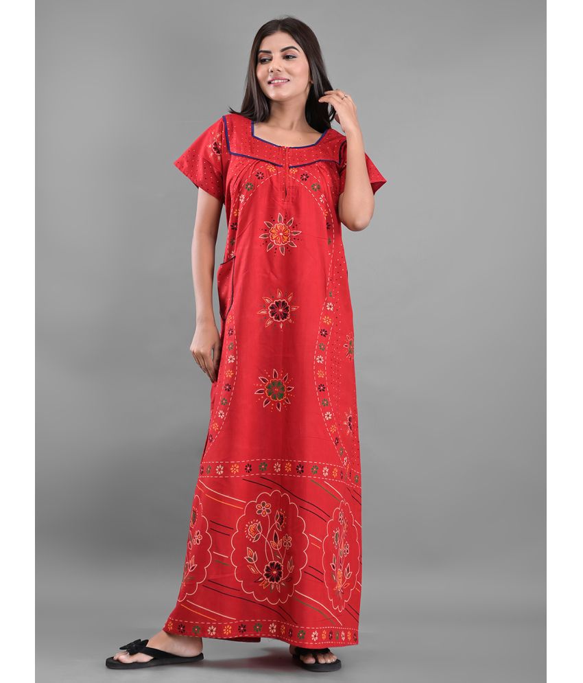     			Anjaneya Creations - Red Cotton Women's Nightwear Nighty & Night Gowns ( Pack of 1 )
