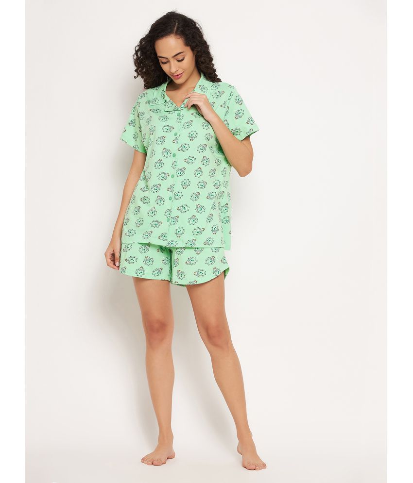     			Clovia - Green Cotton Blend Women's Nightwear Nightsuit Sets ( Pack of 2 )