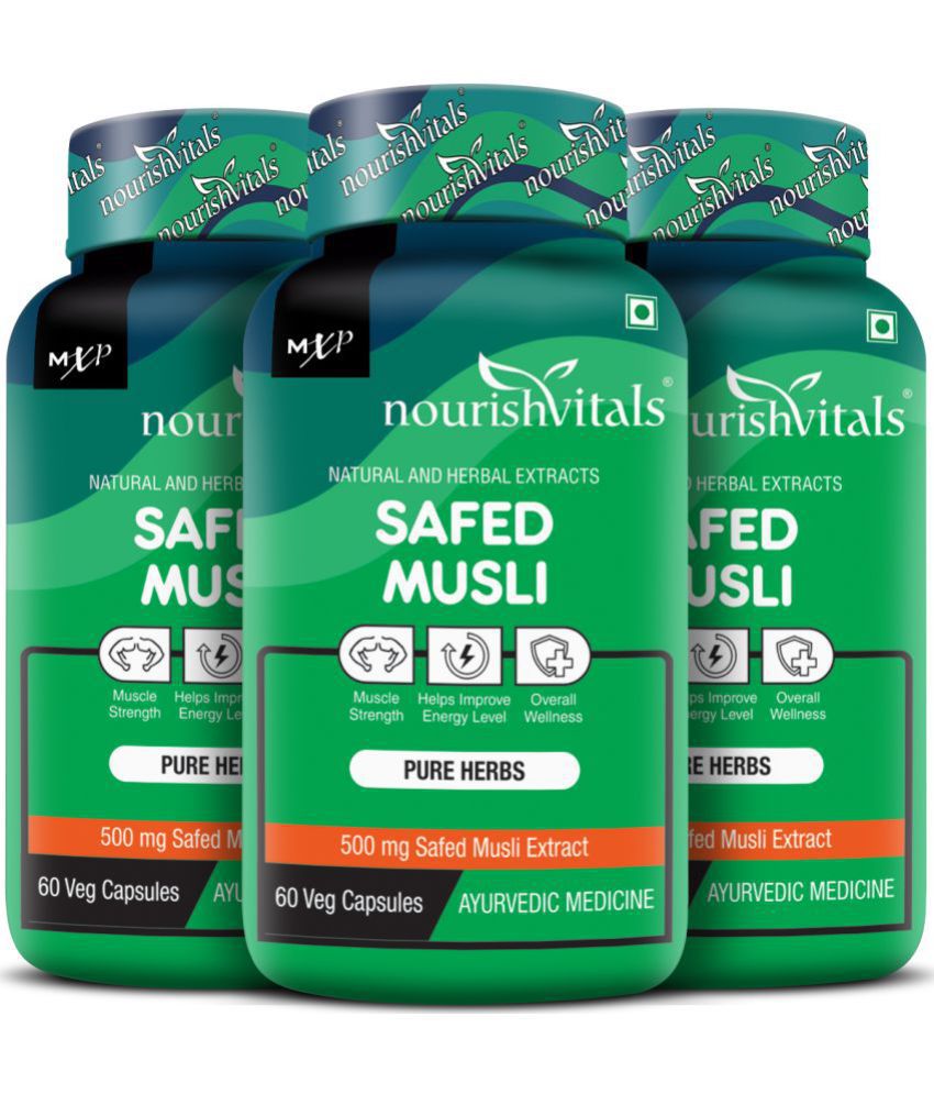     			NourishVitals Safed Musli with Saponins > 20% Pure Herbs, 500 mg Safed Musli Extract, 60 Veg Capsules (Pack Of 3)