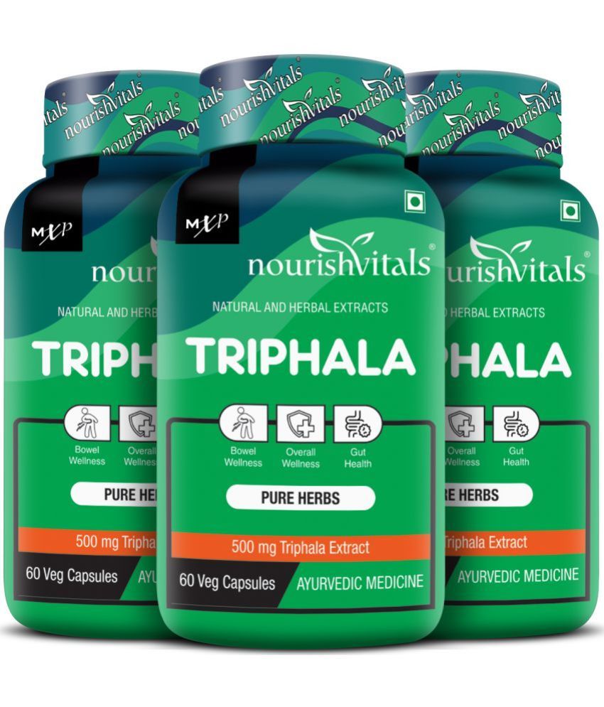     			NourishVitals Triphala Pure Herbs, 500 mg Triphala Extract, Bowel Wellness, 60 Veg Capsules (Pack Of 3)