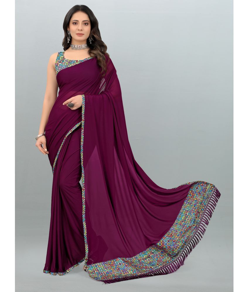     			Aika - Wine Lycra Saree With Blouse Piece ( Pack of 1 )
