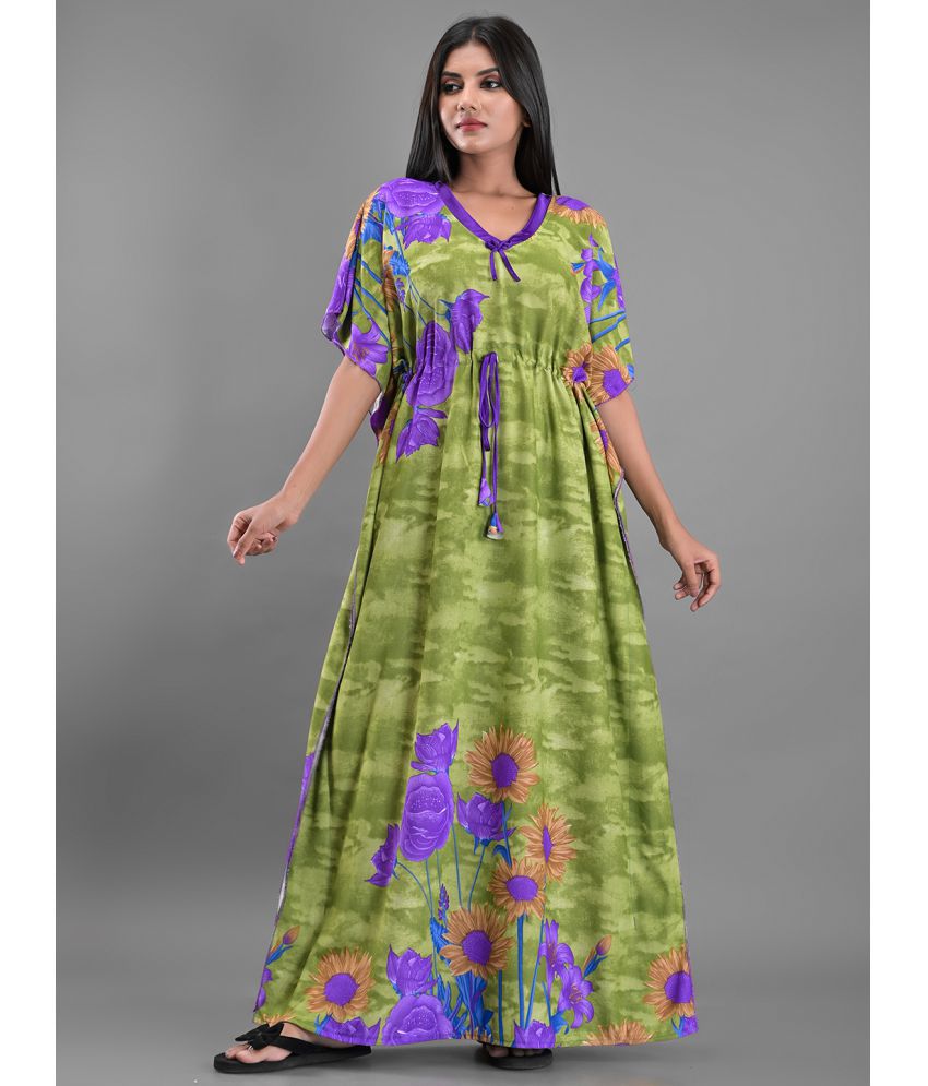     			Anjaneya Creations - Green Satin Women's Nightwear Kaftan ( Pack of 1 )