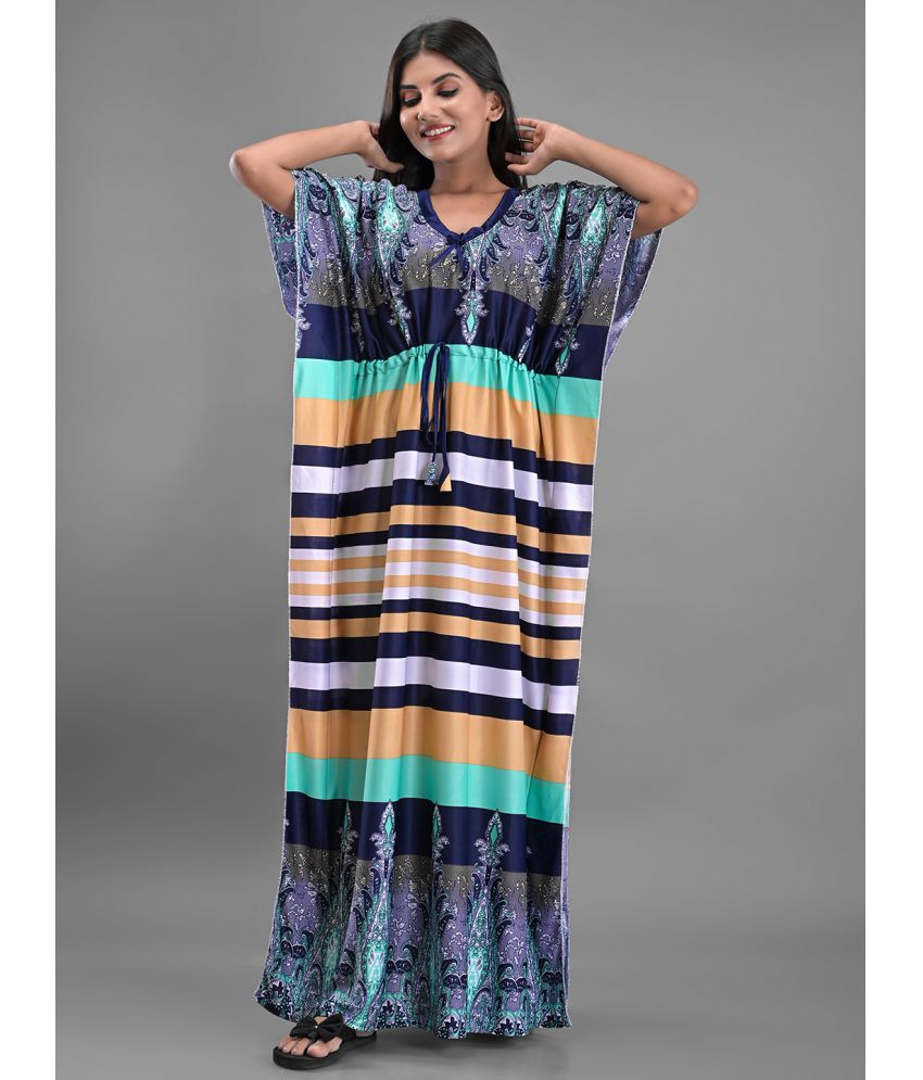     			Anjaneya Creations - Multi Color Satin Women's Nightwear Kaftan Night Dress ( Pack of 1 )