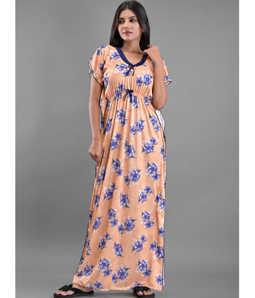     			Anjaneya Creations - Peach Satin Women's Nightwear Kaftan Night Dress ( Pack of 1 )