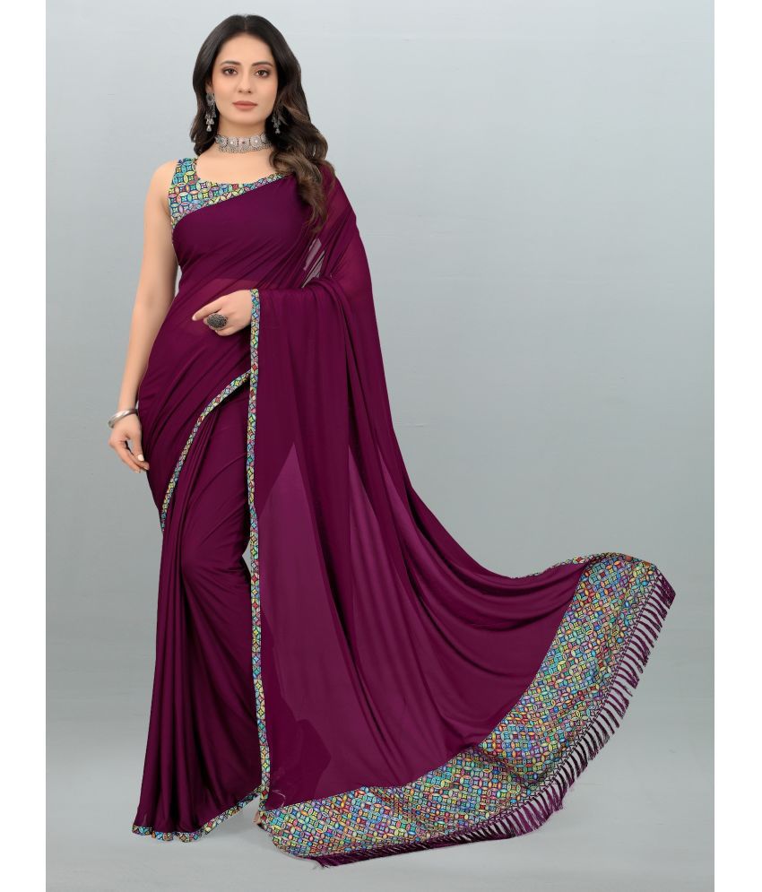     			JULEE - Wine Lycra Saree With Blouse Piece ( Pack of 1 )