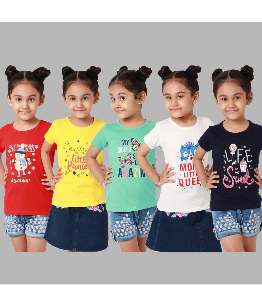     			Little Zing - Multi Cotton Girls T-Shirt ( Pack of 5 )