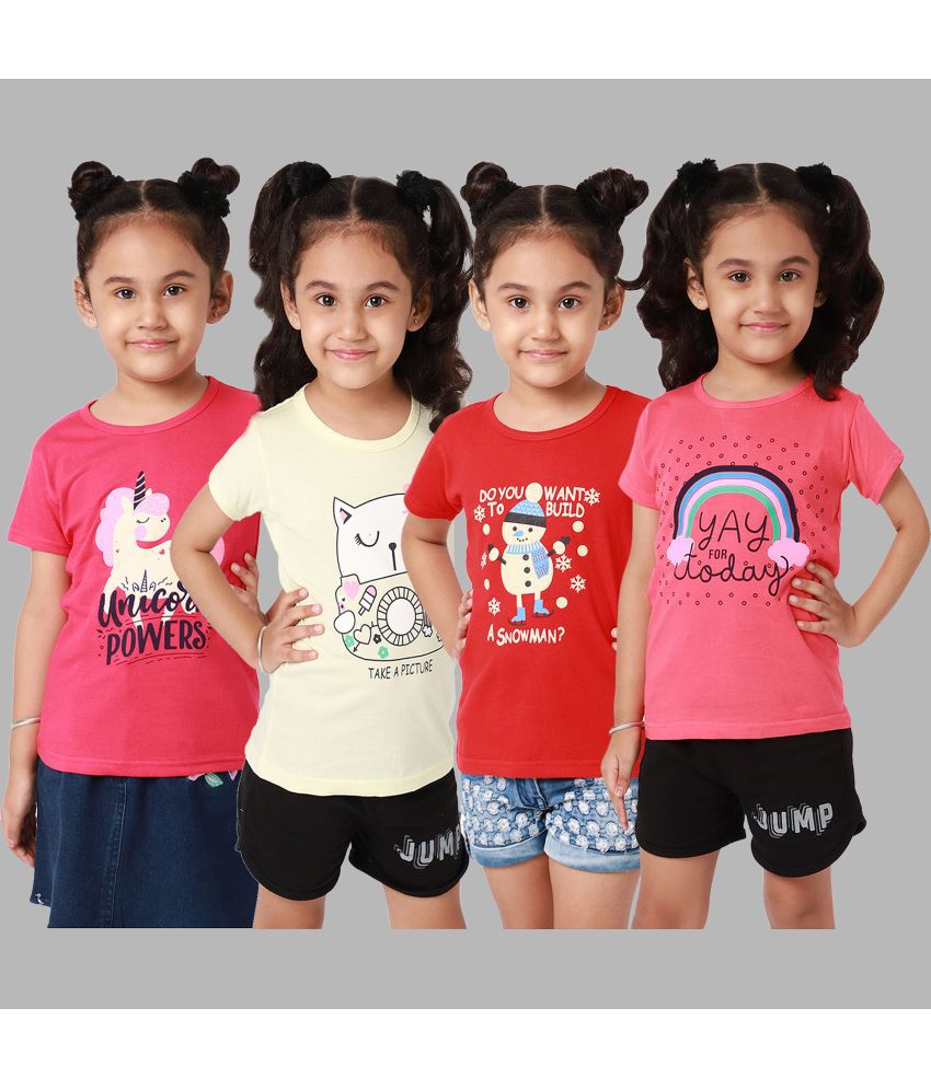     			Little Zing - Multicolor Cotton Girls T-Shirt ( Pack of 4 )
