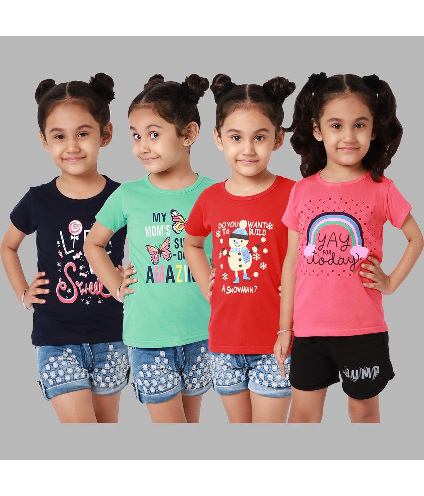     			Little Zing - Multicolor Cotton Girls T-Shirt ( Pack of 4 )
