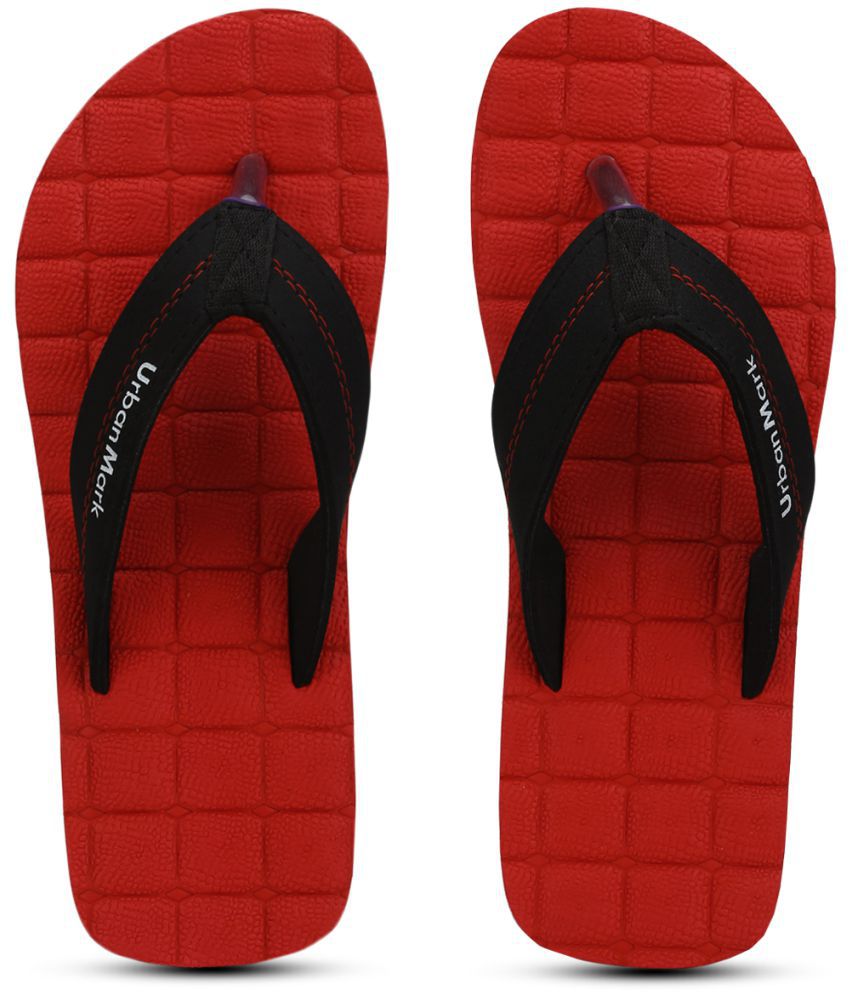     			UrbanMark Men Comfortable Eva Upper Embossed Indoor Outdoor Slippers- Red & Black