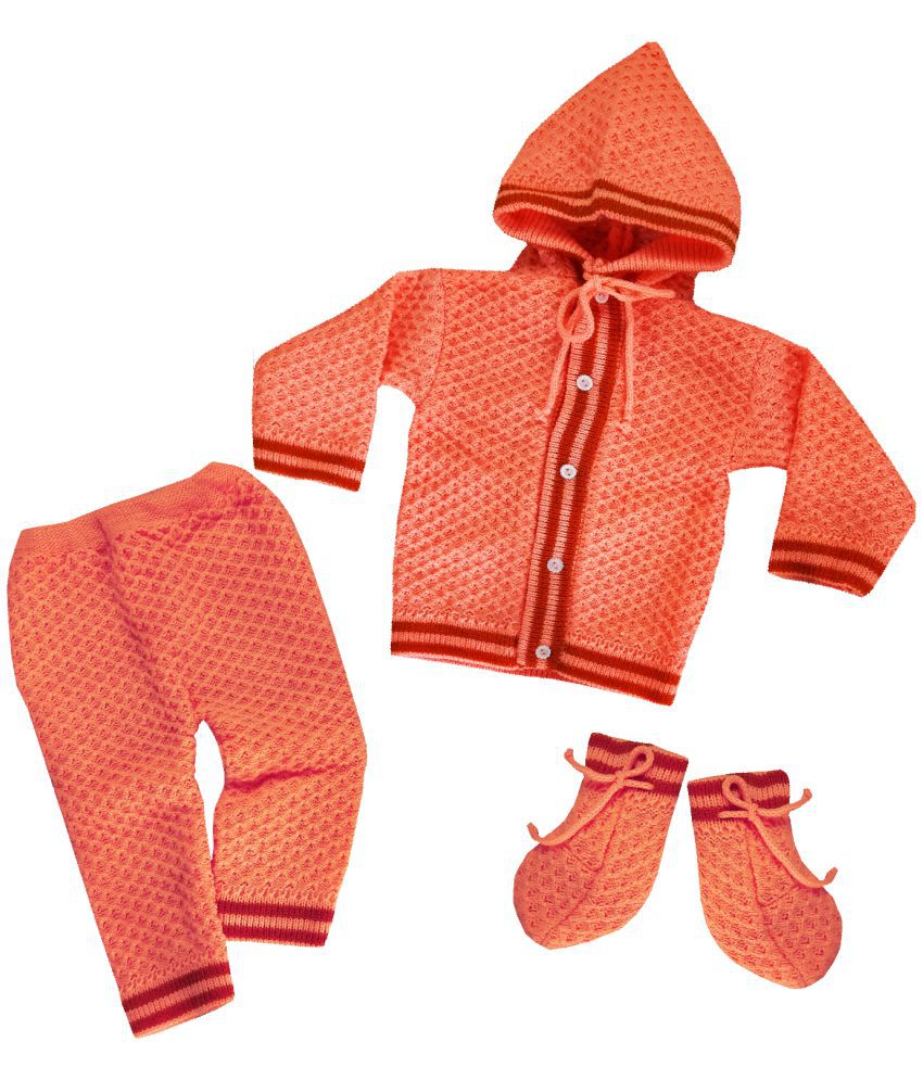     			little PANDA Baby Sweater Unisex Woollen Hooded Sweater with Pyjama and Booties Set