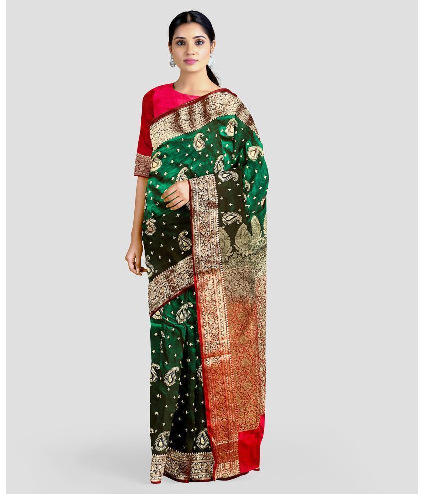     			shopeezy tex fab - Green Banarasi Silk Saree With Blouse Piece ( Pack of 1 )