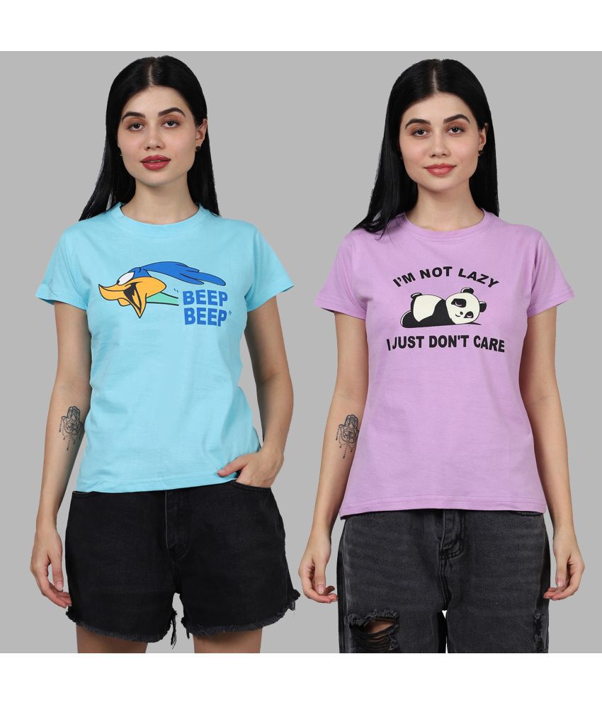     			Fabflee - Multi Color Cotton Regular Fit Women's T-Shirt ( Pack of 2 )